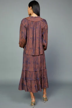 Current Air Long Sleeve Tops-Swirl Motif Blouse PURPLE-ORANGE