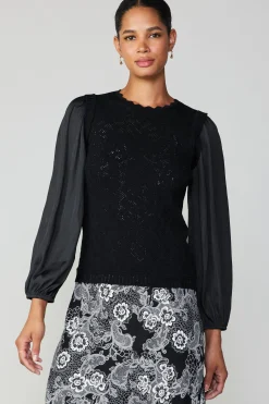 Current Air Long Sleeve Tops | Sweaters-Textural Knit Sweater Top BLACK