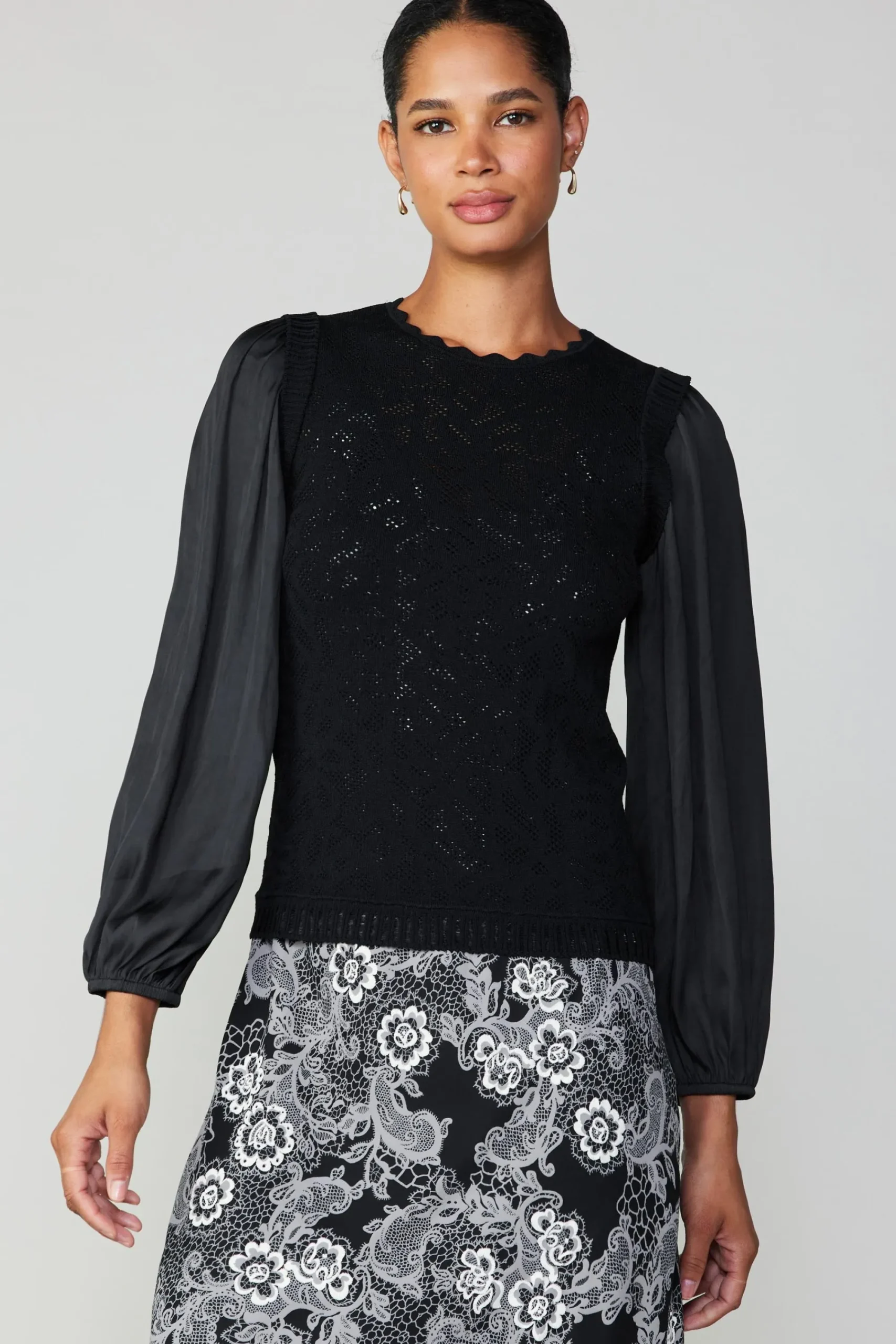 Current Air Long Sleeve Tops | Sweaters-Textural Knit Sweater Top BLACK