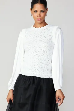Current Air Long Sleeve Tops | Sweaters-Textural Knit Sweater Top WHITE