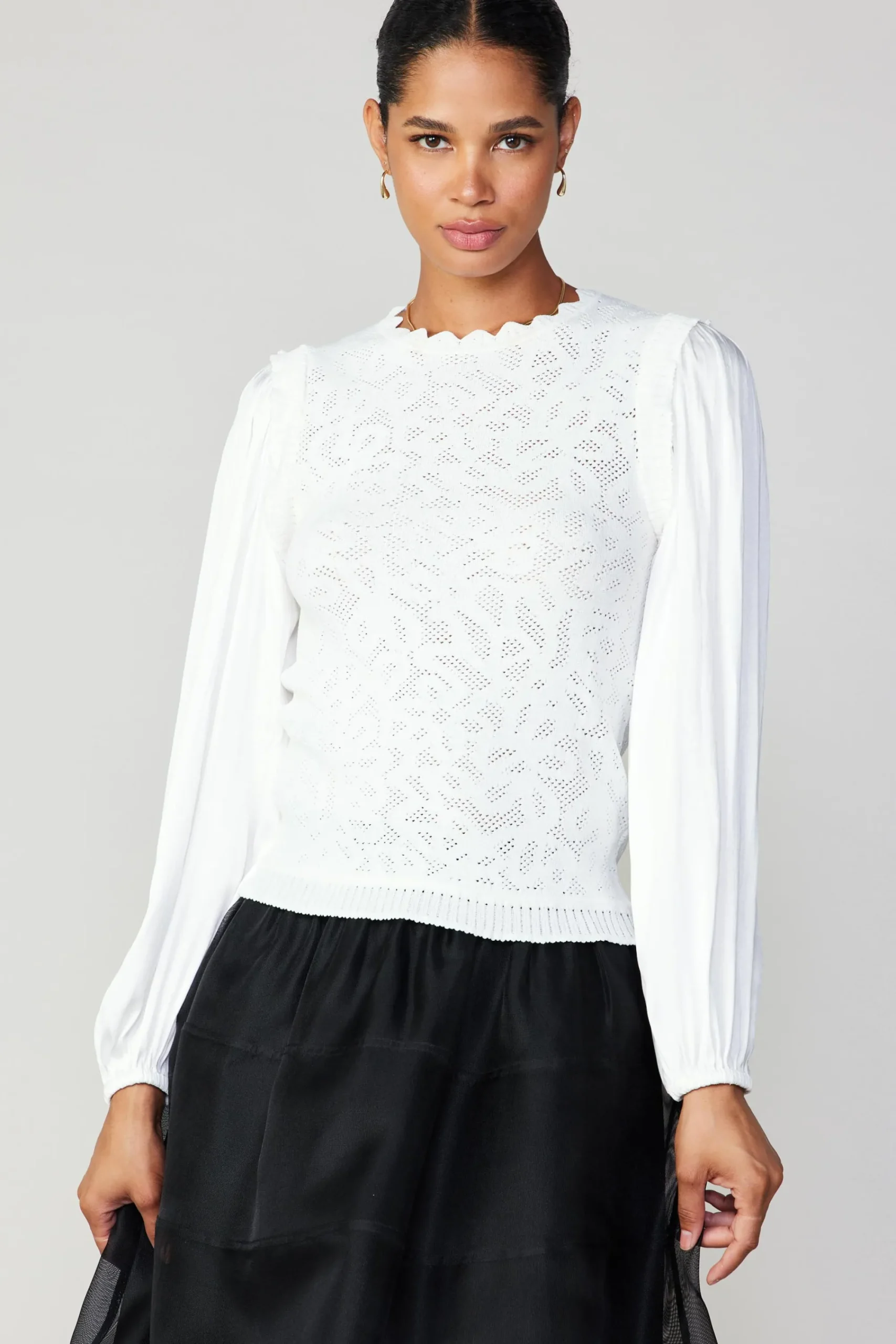 Current Air Long Sleeve Tops | Sweaters-Textural Knit Sweater Top WHITE