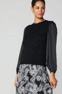 Current Air Long Sleeve Tops | Sweaters-Textural Knit Sweater Top BLACK