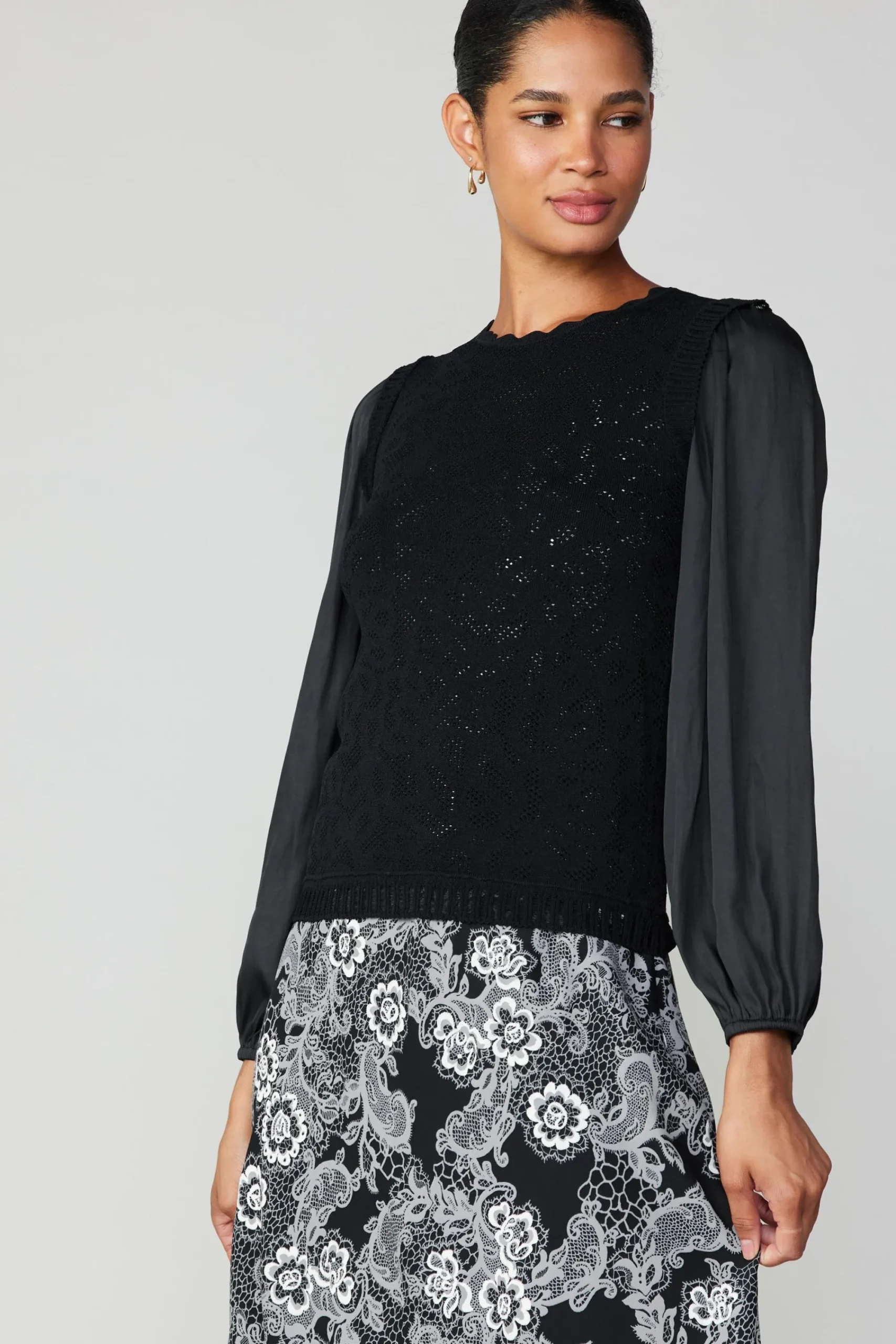 Current Air Long Sleeve Tops | Sweaters-Textural Knit Sweater Top BLACK