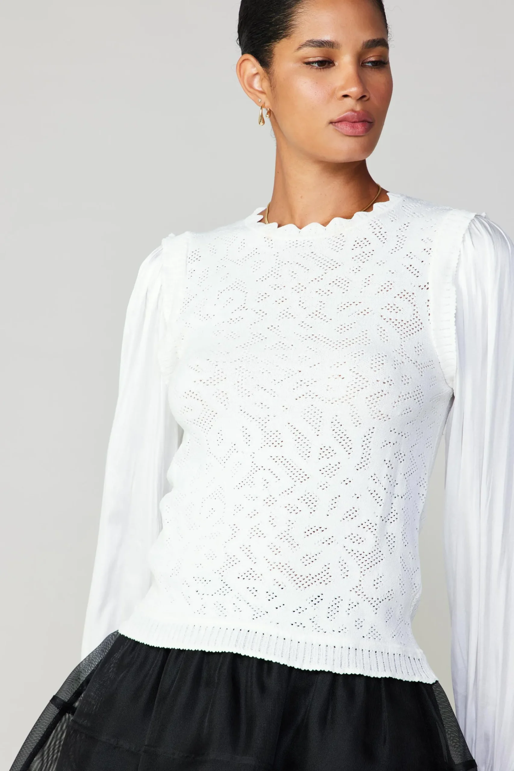 Current Air Long Sleeve Tops | Sweaters-Textural Knit Sweater Top WHITE