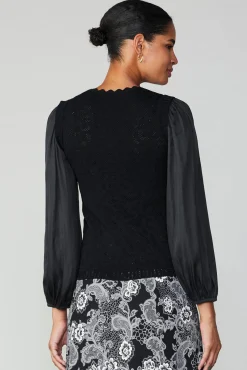 Current Air Long Sleeve Tops | Sweaters-Textural Knit Sweater Top BLACK