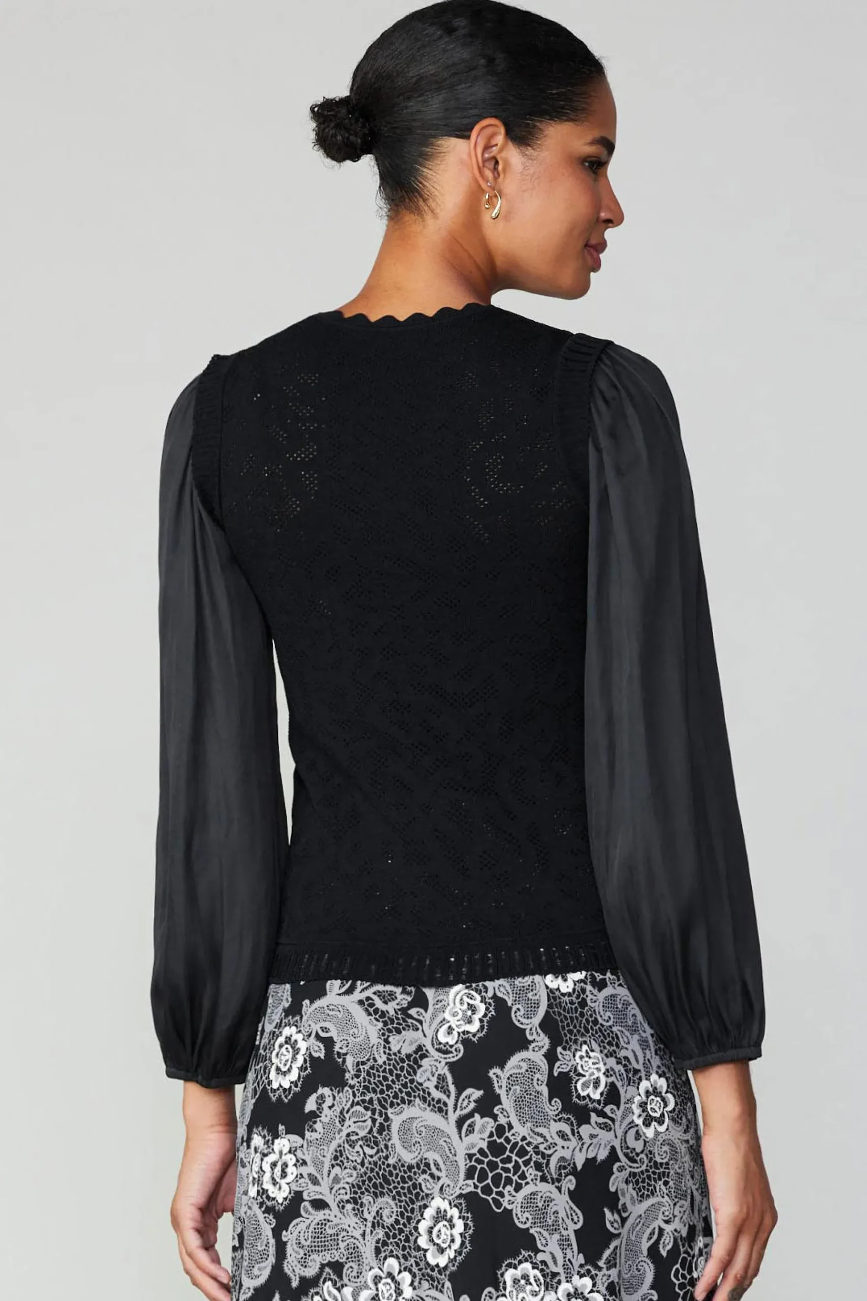 Current Air Long Sleeve Tops | Sweaters-Textural Knit Sweater Top BLACK