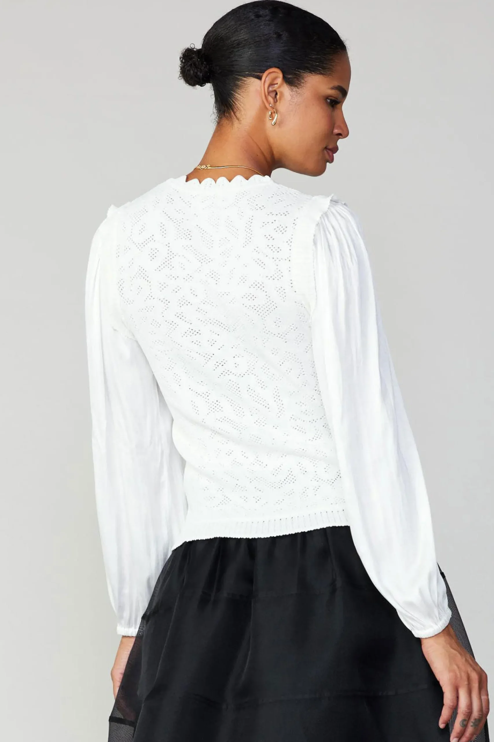 Current Air Long Sleeve Tops | Sweaters-Textural Knit Sweater Top WHITE