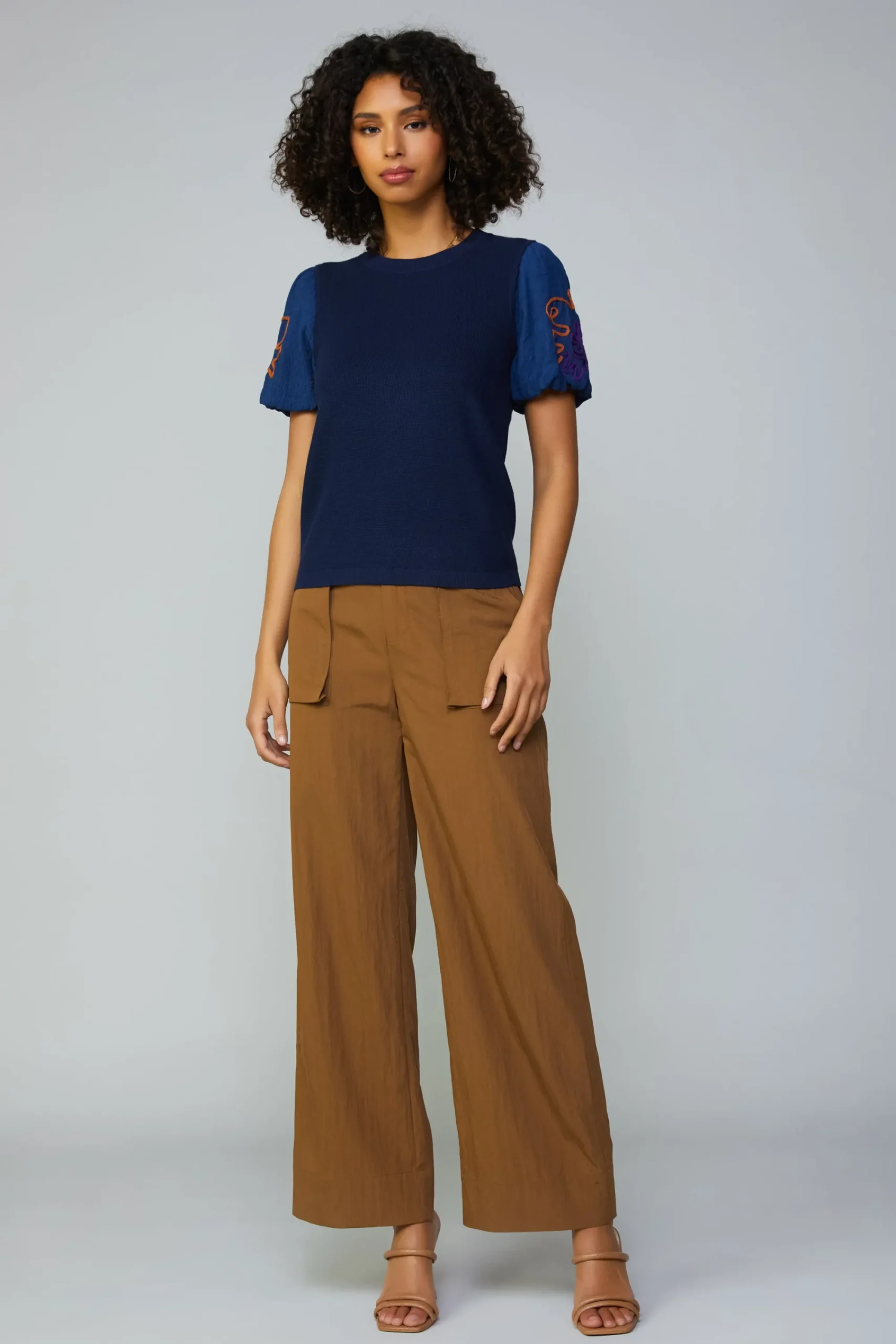 Current Air Sweaters-Texture Stitch Sweater Top NAVY