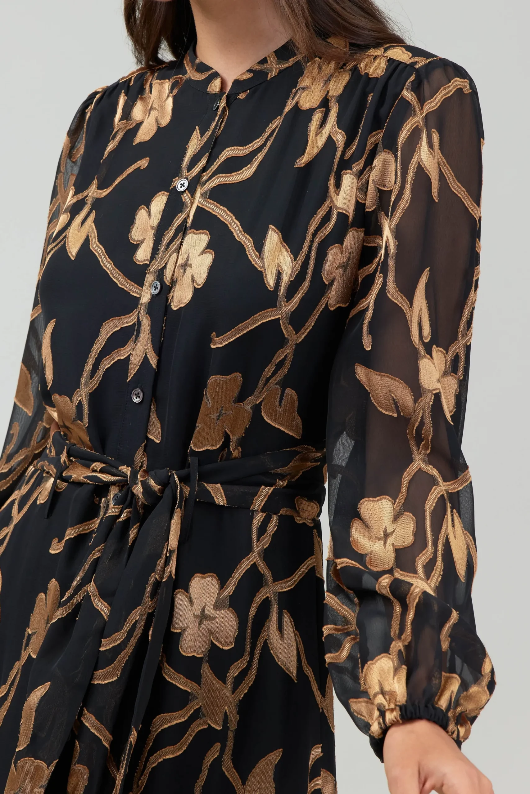 Current Air Midi Dresses-Textured Floral Midi Dress BLACKGOLD