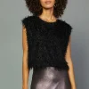 Current Air Sleeveless Tops-Textured Sparkle Top BLACK