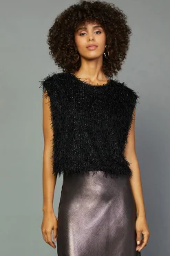 Current Air Sleeveless Tops-Textured Sparkle Top BLACK