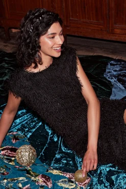 Current Air Sleeveless Tops-Textured Sparkle Top BLACK