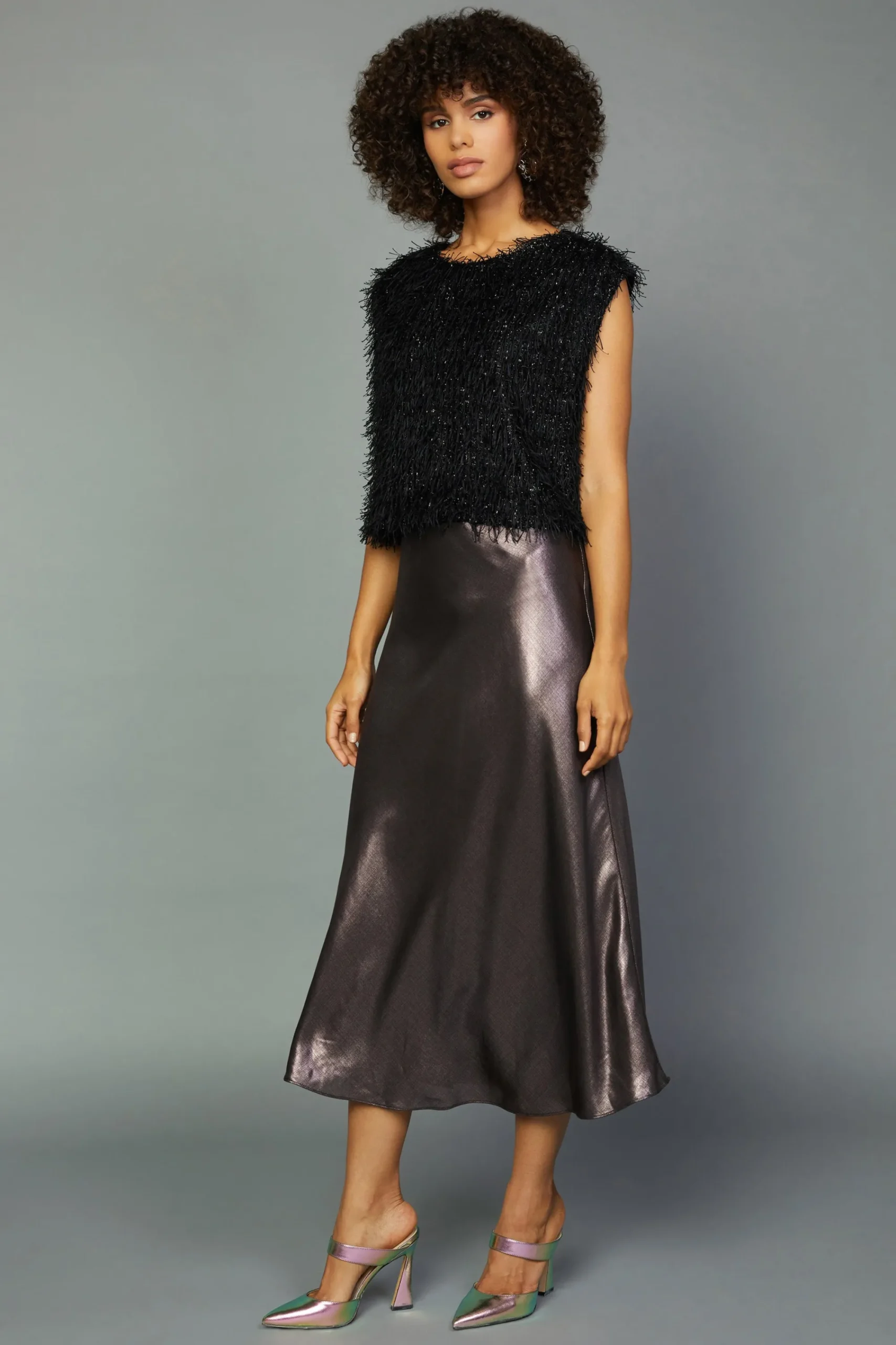 Current Air Sleeveless Tops-Textured Sparkle Top BLACK