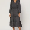 Current Air Midi Dresses-Tiered Skirt Midi Dress CHARCOAL