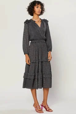 Current Air Midi Dresses-Tiered Skirt Midi Dress CHARCOAL