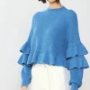 Current Air Sweaters-Tiered Sleeve Sweater BLUE