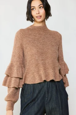 Current Air Sweaters-Tiered Sleeve Sweater LATTE