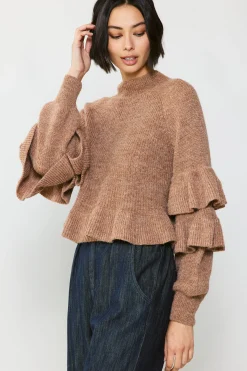 Current Air Sweaters-Tiered Sleeve Sweater LATTE
