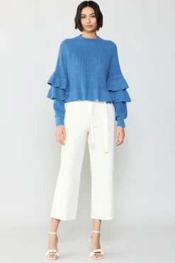 Current Air Sweaters-Tiered Sleeve Sweater BLUE