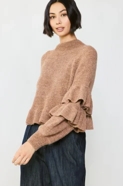 Current Air Sweaters-Tiered Sleeve Sweater LATTE