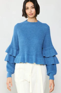 Current Air Sweaters-Tiered Sleeve Sweater BLUE