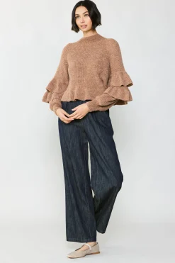 Current Air Sweaters-Tiered Sleeve Sweater LATTE