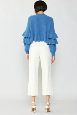 Current Air Sweaters-Tiered Sleeve Sweater BLUE