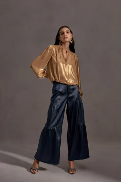 Current Air Pants-Tiered Wide Leg Pants NAVY
