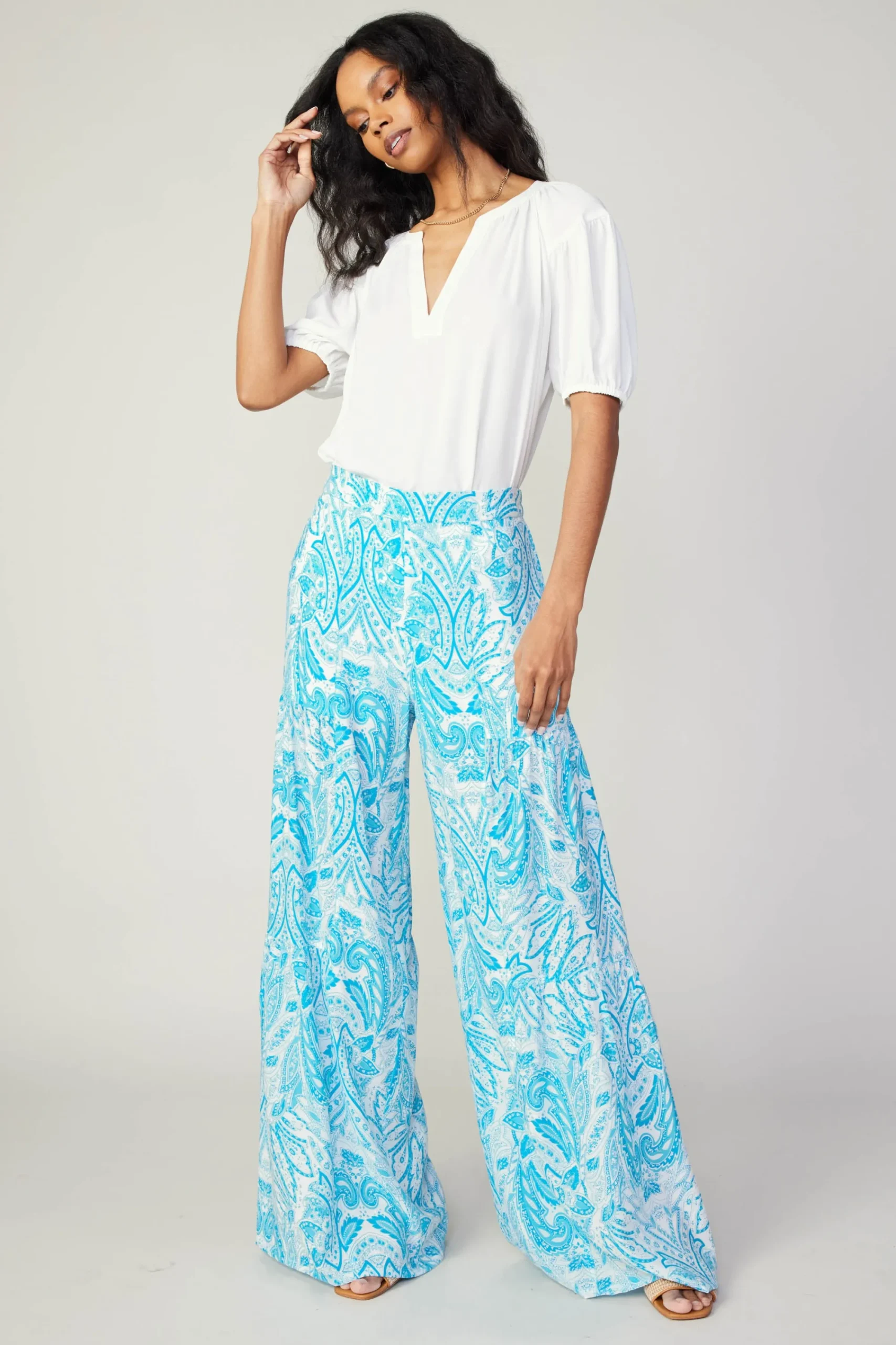 Current Air Pants-Tiered Wide Leg Pants BLUEMLT