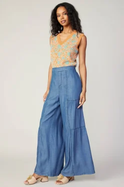 Current Air Pants-Tiered Wide Leg Pants CHAMBRAY