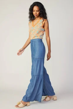 Current Air Pants-Tiered Wide Leg Pants CHAMBRAY