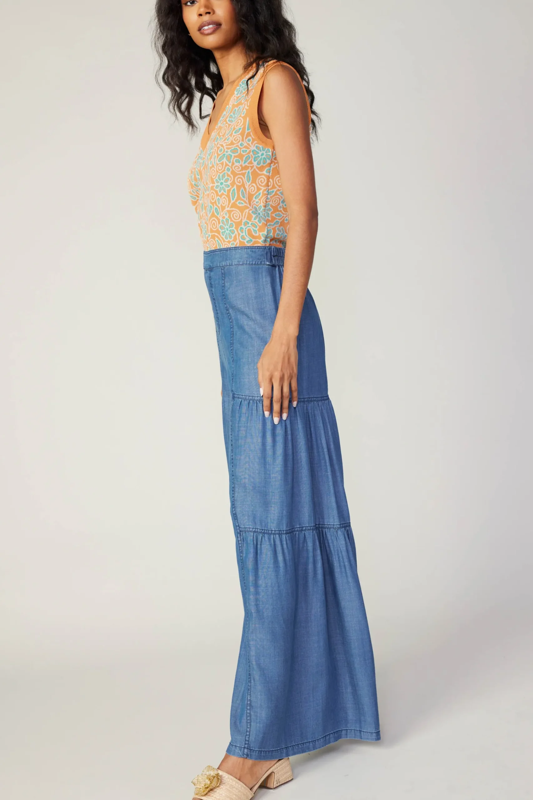 Current Air Pants-Tiered Wide Leg Pants CHAMBRAY