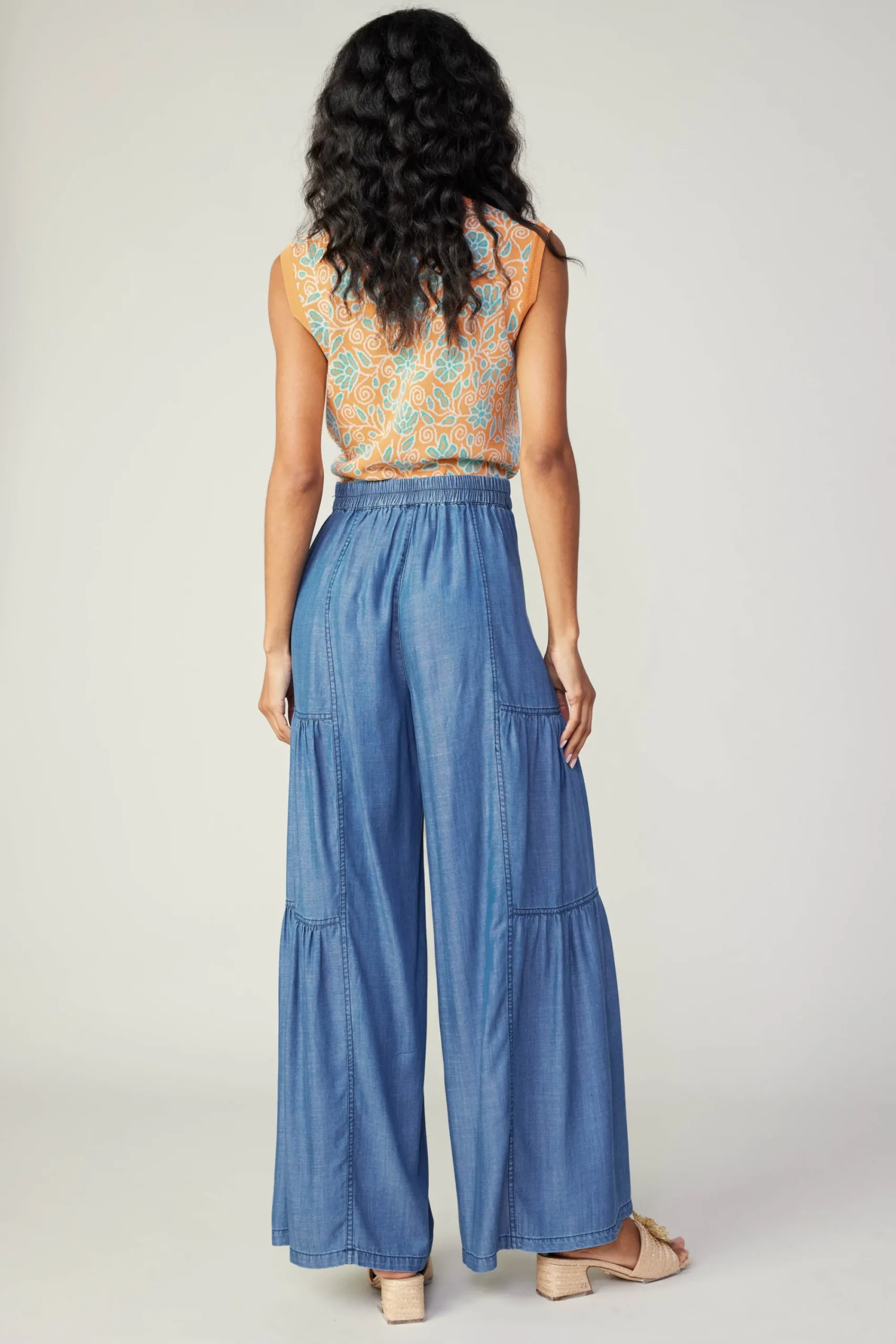 Current Air Pants-Tiered Wide Leg Pants CHAMBRAY