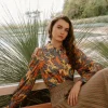 Current Air Long Sleeve Tops-Tonal Paisley Pleated Shirt ORANGEPAISLEY