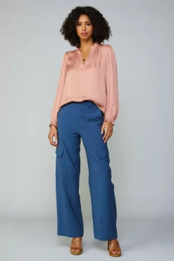 Current Air Long Sleeve Tops-Top Stitch Placket Blouse DUSTYBLUSH