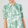 Current Air Short Sleeve Tops-Tulip Jacquard Blouse GREENFLORAL
