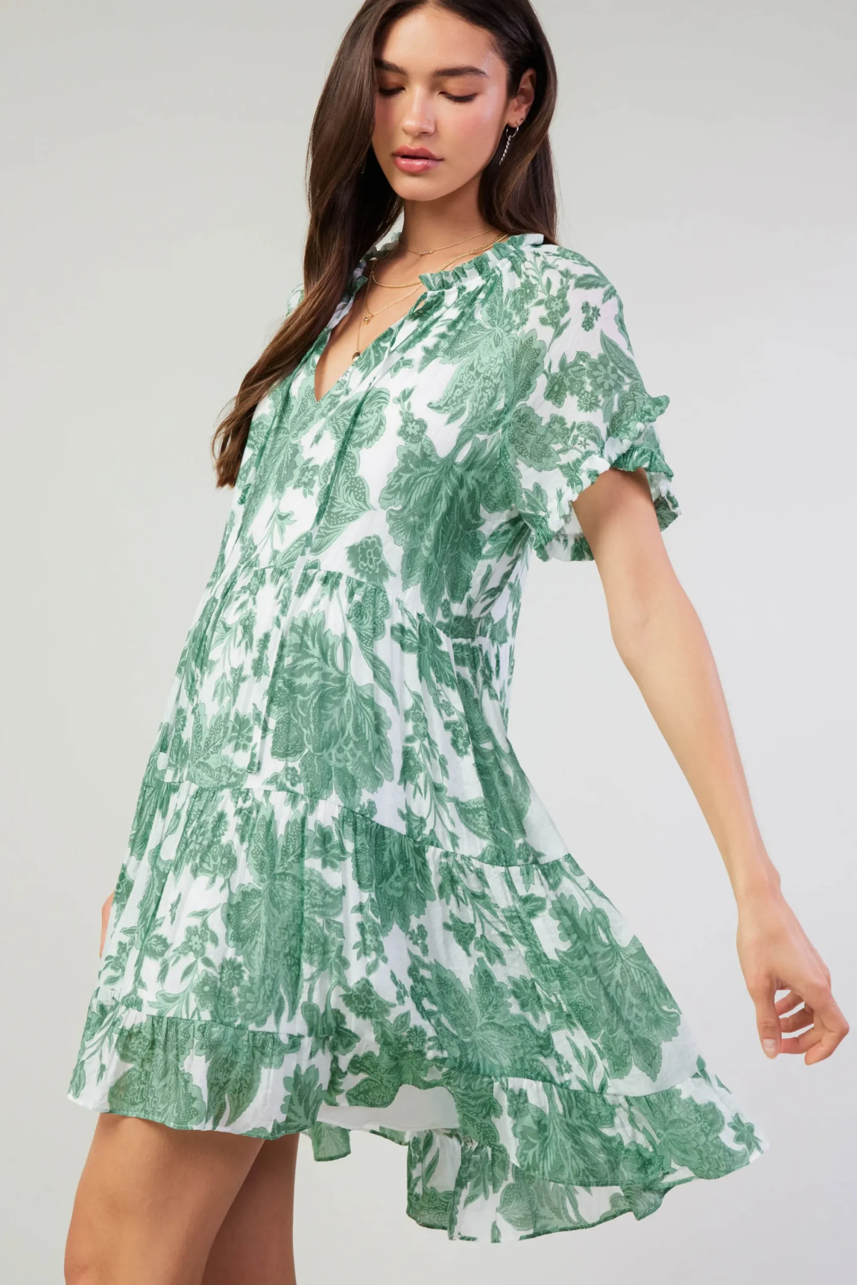 Current Air Midi Dresses | Mini Dresses-Tulip Jacquard Mini Dress GREENFLORAL