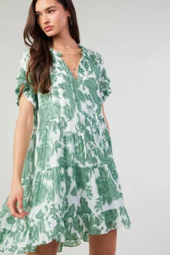 Current Air Midi Dresses | Mini Dresses-Tulip Jacquard Mini Dress GREENFLORAL