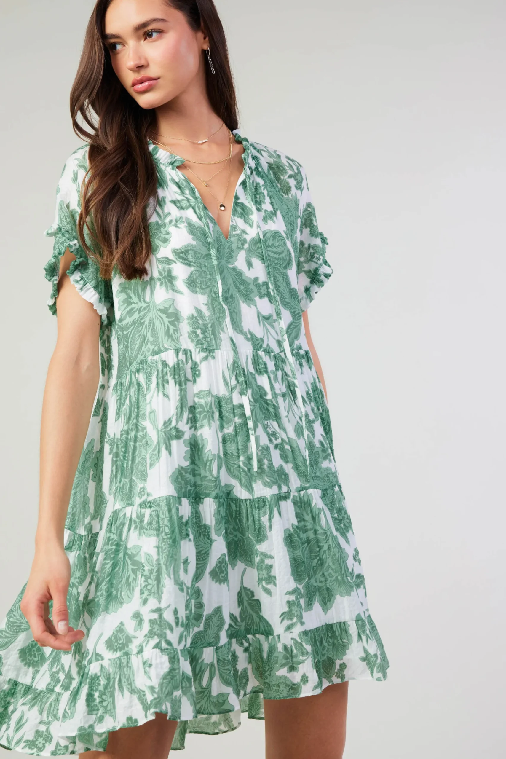 Current Air Midi Dresses | Mini Dresses-Tulip Jacquard Mini Dress GREENFLORAL