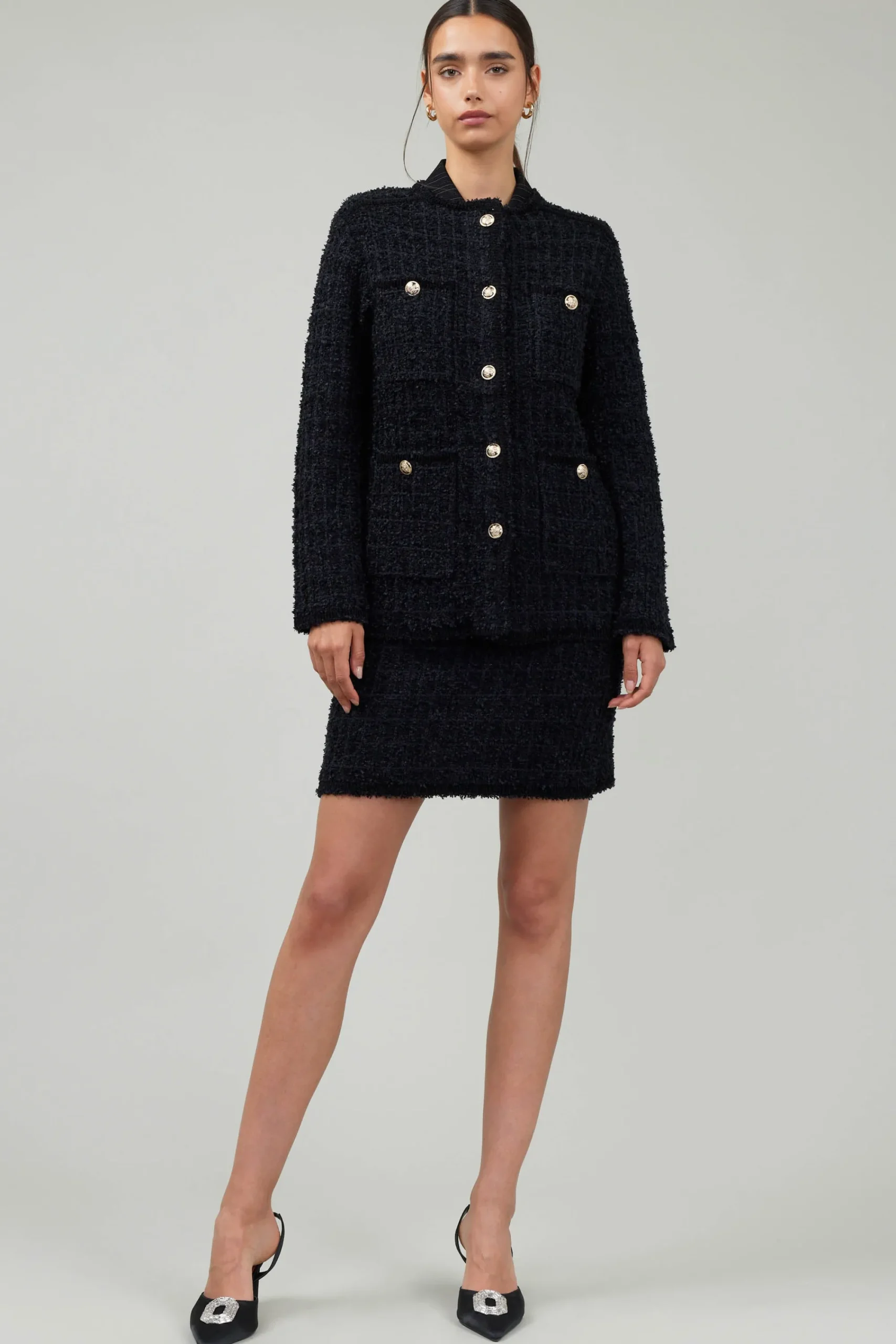 Current Air Coats & Jackets-Tweed Jacket BLACK