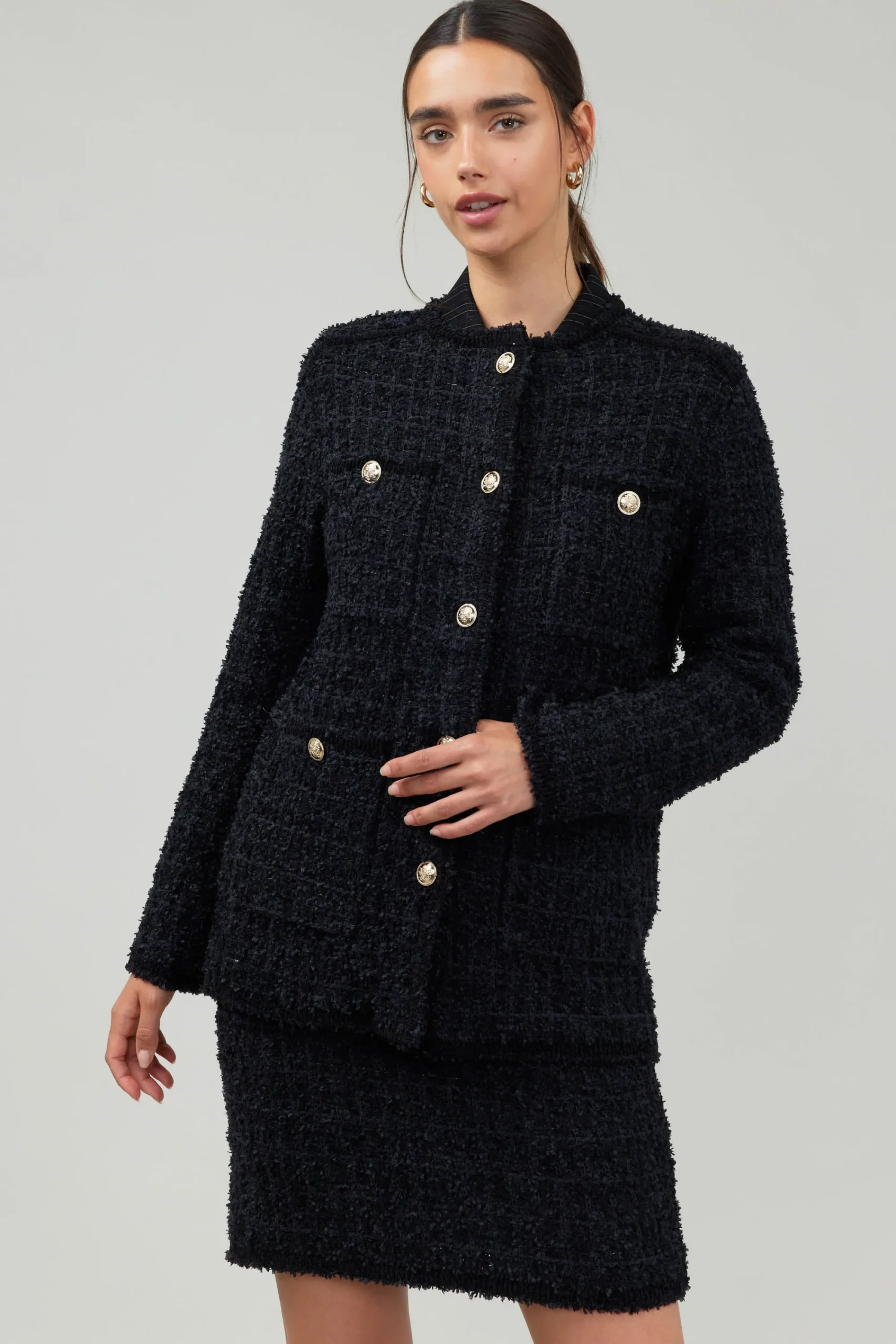 Current Air Coats & Jackets-Tweed Jacket BLACK