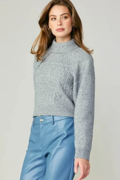 Current Air Sweaters-Two Piece Cable Knit Sweater MELANGEGREY