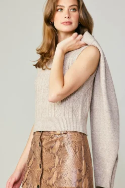 Current Air Sweaters-Two Piece Cable Knit Sweater OATMILK