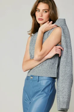 Current Air Sweaters-Two Piece Cable Knit Sweater MELANGEGREY