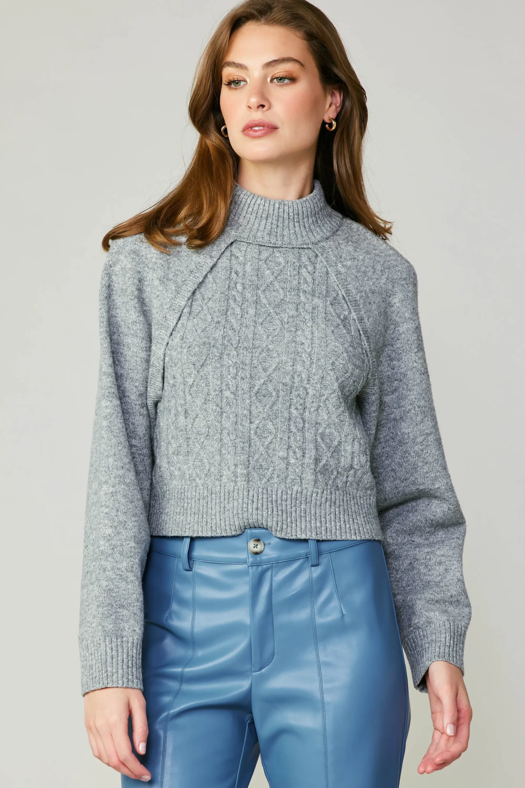 Current Air Sweaters-Two Piece Cable Knit Sweater MELANGEGREY