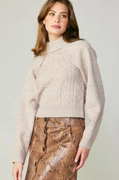 Current Air Sweaters-Two Piece Cable Knit Sweater OATMILK