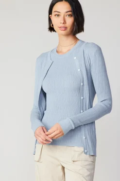 Current Air Cardigans-Two Piece Cardigan Set POWDERBLUE