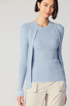 Current Air Cardigans-Two Piece Cardigan Set POWDERBLUE