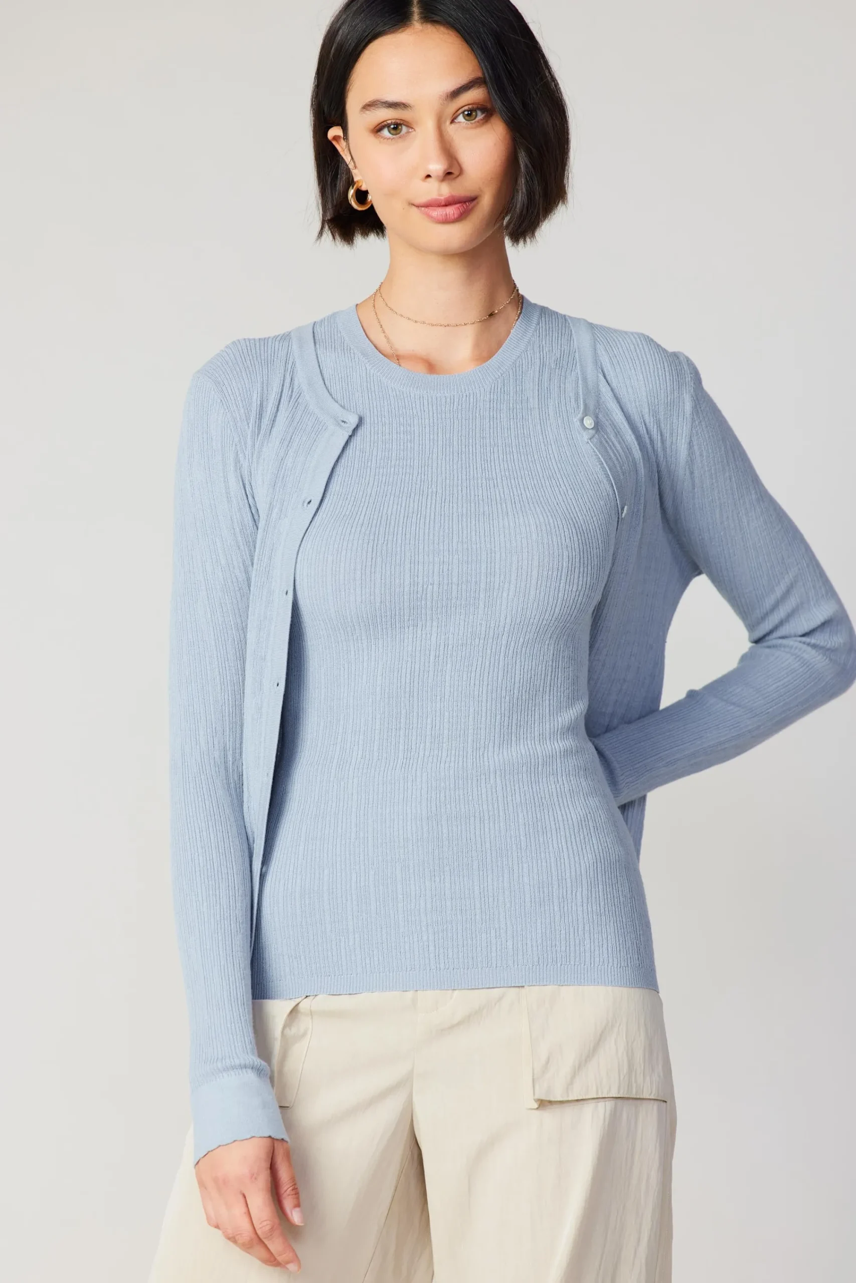 Current Air Cardigans-Two Piece Cardigan Set POWDERBLUE