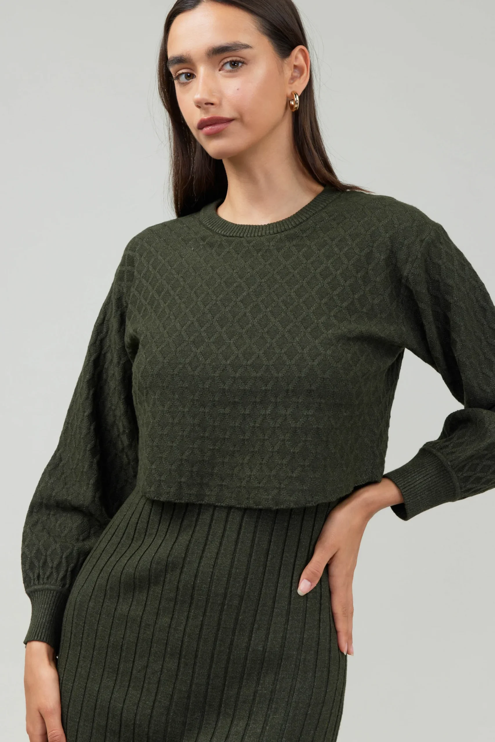 Current Air Knitwear | Midi Dresses-Two Piece Sweater Dress DARKMOSSGREEN